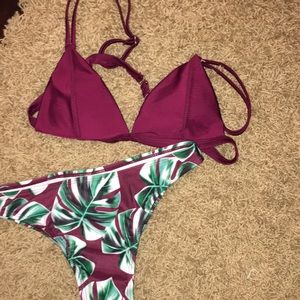 Maroon and green Leaf swimsuit